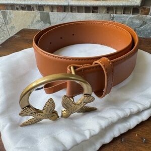 Pinko Tan Belt with Gold Bird Buckle